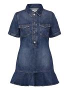 Monki Denim Tunic Mini Dress Blå