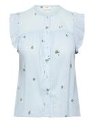 JDY Jdyalba S/L Frill Shirt Wvn Exp Blå