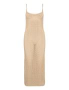Malina Claudine Knitted Slip Beach Maxi Dress Beige