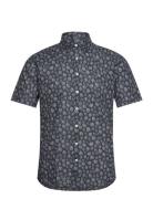 Lindbergh Leaf Printed Shirt S/S Marinblå