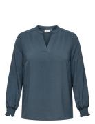 ONLY Carmakoma Carmetta Life V-Neck Ls Top Wvn Noos Blå