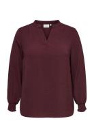 ONLY Carmakoma Carmetta Life V-Neck Ls Top Wvn Noos Burgundy