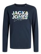 Jack & J S Jjgeplas Tee Ls Crew Neck Jnr Marinblå