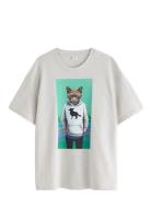 Lindex T Shirt Photoprint Animal Grå