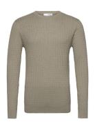 Selected Slhberg Cable Crew Neck Noos Khaki Green
