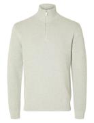 Selected Slhdane Ls Knit Structure Half Zip Noos Grå