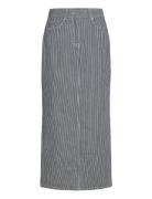 Selected Slfmyra Hw Stripe Column Denim Skirt Blå