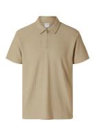 Selected Slhrelax-Plisse Half Zip Ss Polo Ex Beige