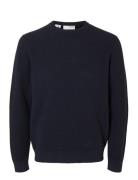 Selected Slhross Ls Knit Structure Crew Neck Noos Marinblå