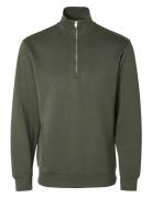 Selected Slhemanuel Soft Zip High Neck Sweat Noos Khaki Green