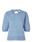 Selected Slflulu Ss Open Back Knit O-Neck Noos Blå