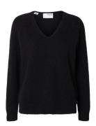 Selected Slflulu New Ls Knit V-Neck B Noos Svart
