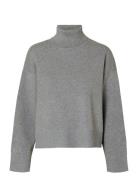 Selected Slfkamma Ls Knit Roll Neck Noos Grå