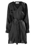 Selected Slfarina Ls Short V-Neck Dress B Svart