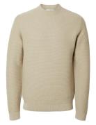 Selected Slhtion Ls Knit Structure Mock Neck Beige