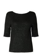 Selected Slfjosie 2/4 Sequin Knit O-Neck Top Svart