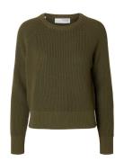 Selected Slfbirla Ls Knit Short O-Neck Khaki Green