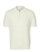 Selected Slhcran Ss Knit Structure Half Zip Polo Kräm