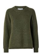 Selected Slflulu Ls Knit O-Neck Noos Khaki Green