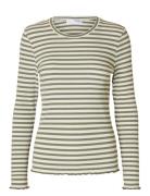 Selected Slfanna Ls Crew Neck Tee Str Noos Grön