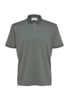 Selected Slhfave Zip Ss Polo Khaki Green
