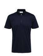 Selected Slhfave Zip Ss Polo Noos Marinblå