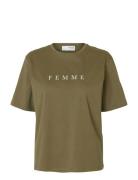Selected Slfvilja Ss Printed Tee W Noos Khaki Green