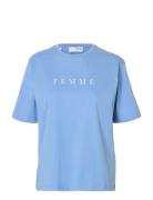 Selected Slfvilja Ss Printed Tee W Noos Blå