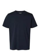 Selected Slhaspen Ss O-Neck Tee Noos Marinblå
