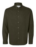 Selected Slhslimowen-Flannel Shirt Ls Noos Khaki Green