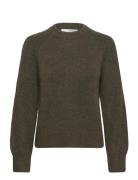 Selected Slfrena Ls Knit O-Neck Camp Khaki Green