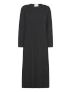 Selected Slfsilla Ls O-Neck Plisse Midi Dress Svart