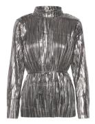 Selected Slfnaline Ls High Neck Plisse Top Silver