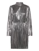 Selected Slfnaline Ls High Neck Short Plisse Dres Silver