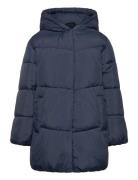 Mango Hood Quilted Coat Marinblå