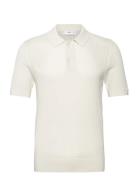 Mango Openwork Knitted Cotton Polo Shirt Vit