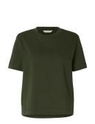 Selected Slfessential Ss Boxy Tee Noos Khaki Green