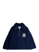 Mini Rodini Panda Patch Chunky Knit Half Zip Sweater Marinblå