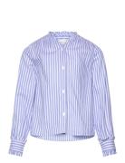 Mango Striped Shirt With Pleated Details Blå