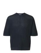 Selected Slhcolton Ss Knit Structure Tee Marinblå