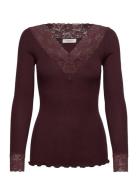 Rosemunde Rwbernadine Organic Ls V-Neck Lace Brun