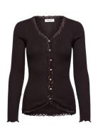 Rosemunde Rwbabette Silk Ls V-Neck Lace Cardi Brun