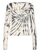 Weekday Slim Fit Printed Long-Sleeved Boat-Neck Top Kräm