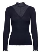 Rosemunde Rwbeatha Silk Ls Lace T-Shirt Marinblå