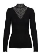 Rosemunde Rwbeatha Silk Ls Lace T-Shirt Svart