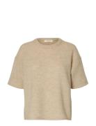 Selected Slflulu 2/4 Knit O-Neck Noos Beige