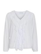 Vila Viane L/S V-Neck Frill Top - Noos Vit