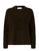 Selected Slflulu Ls Knit O-Neck Noos Brun