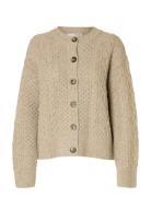Selected Slfnelly Ls Knit O-Neck Cardigan Beige