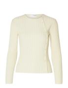 Selected Slfhelen Ls Knit Button O-Neck Top Vit